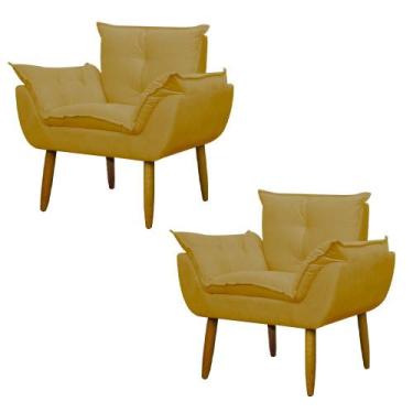 Imagem de Kit 2 Poltronas Decorativa Sala e Quarto Opala Suede Herrero, Amarelo