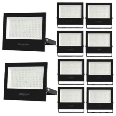 Imagem de Kit 10 Refletor Holofote de Led Slim 100W Blumenau 6500K Branco Frio P