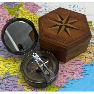 Imagem de Bússola THOR INSTRUMENTS com Relógio de Sol em Latão Antigo e Caixa de