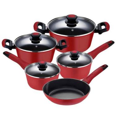 Imagem de Jogo Panelas Antiaderentes Indução 5 peças Everyday Vermelho - Oxford