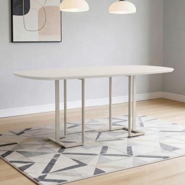 Imagem de Mesa de Jantar 6 Lugares Retangular Orgânico Com Vidro 180cm Pés Industrial Alina N01 O...