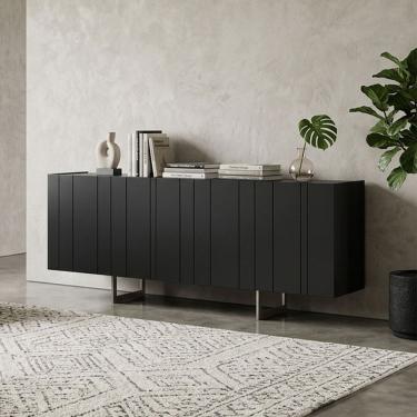 Imagem de Aparador Buffet Para Sala de Jantar 4 Portas 180cm Pés Industrial Alina N01 Preto Champ...