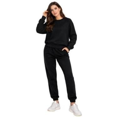 Imagem de Conjunto Moletom Feminino Algodão Gola Careca e Calça Casual Confortável Estilo Casual-...