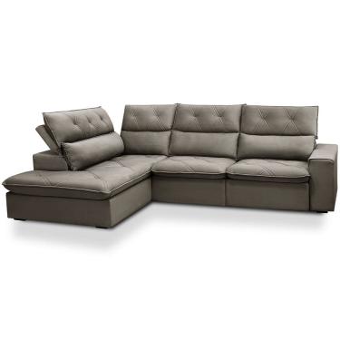 Imagem de Sofá 3 Lugares Retrátil Reclinável Chaise Esquerdo 258cm Bergen F04 Veludo Marrom Claro...