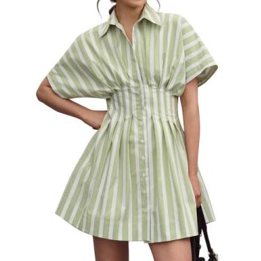 Imagem de Vestido feminino JEIBKOUY, manga curta, listrado, de verão