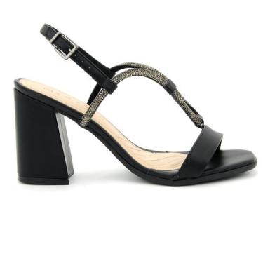 Imagem de Sandalia Feminina Ramarim 2441201 Salto Fivela Social Casual, 36, Pret