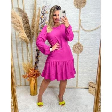 Imagem de Vestido com babados em viscose maquinetada - Bella Store One, Rosa, M