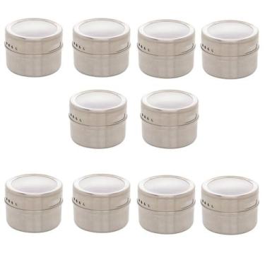 Imagem de Kit 10 Porta Tempero Aço Inox Imantado 6,5CM Tampa Acrílico - Lyor