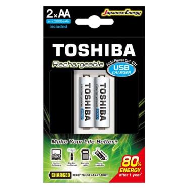 Imagem de Carregador de Pilha  Toshiba Com Pilha recarregável 2000mAh 2 Unidades