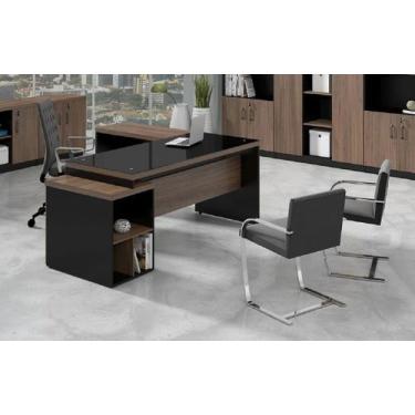 Imagem de Mesa Diretor Web40 com Vidro Fumê 1,72 x 1,60 Ameixa / Preto - Andrezi