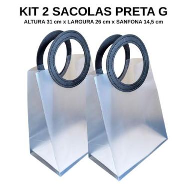 Imagem de Kit 2 Sacola Presente Luxo Reforçada Transparente Alça de Couro - MIXL