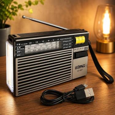 Imagem de Rádio Retrô Portátil FM AM SW12 Com Lanterna Lelong LE607, Cinza