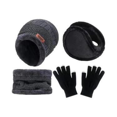 Imagem de Conjunto De Gorro, Cachecol E Luvas De Veludo Quente Para Homens, Mulh