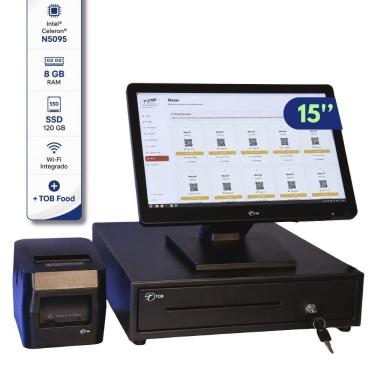 Imagem de Computador All In One Touch 15" Intel N5095 com Impressora de Cupom Gaveta de Dinheiro Sistema TOB Food Tela 15" Wide