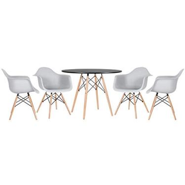 Imagem de Kit - Mesa redonda Eames 100 cm preto + 4 cadeiras Eiffel Daw Cinza claro