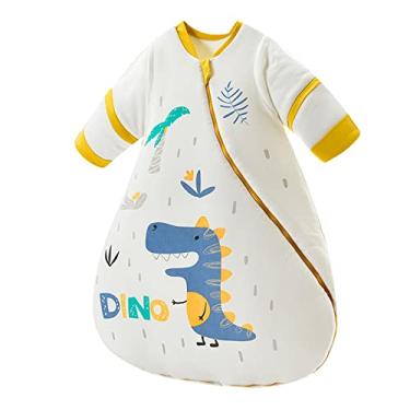 Imagem de Bestgift Saco de dormir para bebê, 2,5 Tog acolchoado modelo de inverno unissex de algodão de manga comprida para bebês e bebês recém-nascidos (70 a 90 cm/3 a 48 meses), Dinossauro amarelo, M