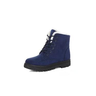 Imagem de Botas de neve de inverno femininas de veludo antiderrapante quente para estudantes, botas curtas rasteiras de algodão femininas, Azul (Treasure Blue), 9.5
