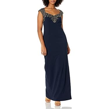 Imagem de Adrianna Papell Vestido longo feminino pequeno com contas em jersey Matter, Meia-noite, 46