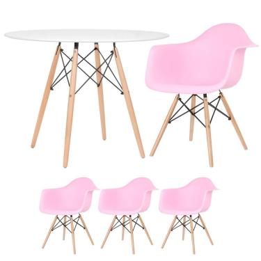 Imagem de KIT - Mesa redonda Eames 100 cm branco + 3 cadeiras Eiffel DAW