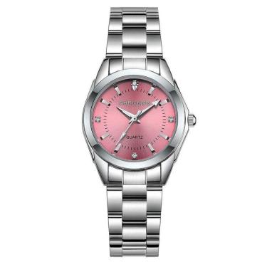 Imagem de Relógio Feminino Prata Rosê Pulseira Aço Luxo Elegante