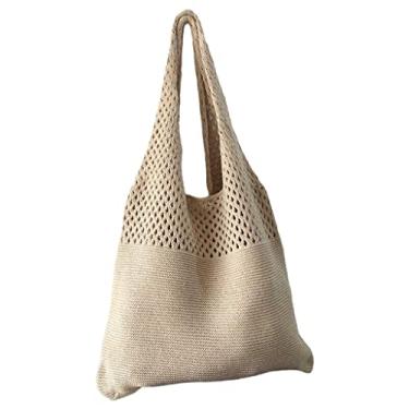 Imagem de kowaku Sacola Feminina de Tecido Casual Bolsa Mensageiro de Praia para Férias Na Praia de Grande Capacidade Bolsa Hobo Bolsa de Tecido Feito à Mão - Cáqui