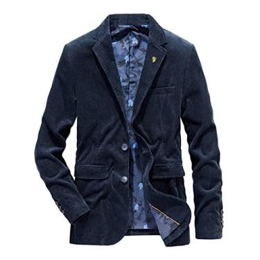 Imagem de Dawwoti Blazer masculino vintage casual, jaqueta de algodão cor sólida outono veludo co...