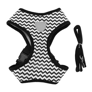 Imagem de Peitoral refletivo para animais de estimação, padrão de ondas, respirável, para cães, com corda de tração para gatos e cães (branco G)