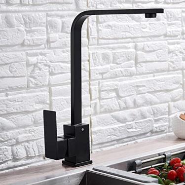 Imagem de Torneira giratória de 360 ​​graus para montagem em deck de água quente e fria torneira misturadora de alavanca simples guindaste quadrado, preto, china