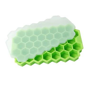 Imagem de Bandeja de cubo de gelo 37 grades bandeja de cubo de gelo molde de gelo de silicone com tampas para bar de sorvete festa uísque coquetel ferramentas de bebida fria molde de cubo de gelo (cor: verde)