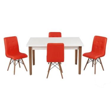 Imagem de Conjunto Mesa De Jantar Luiza 135cm Branca Com 4 Cadeiras Gomos - Verm