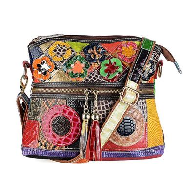 Imagem de Segater® Bolsa tiracolo feminina multicolorida floral de couro bovino bolsas coloridas vintage padrão cobra bolsa de ombro, Multicolorido.
