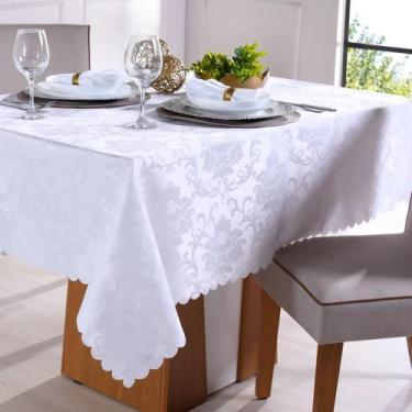 Imagem de Toalha De Mesa Redonda 6 Lugares Jacquard Adamascado Com Acabamento Ul