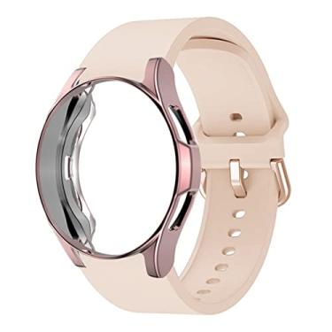 Imagem de Pulseira de relógio de 20 mm, compatível com Samsung Galaxy Watch 5 44 mm, pulseira de silicone fina macia com TPU capa de relógio de cobertura total para Galaxy Watch 4 44 mm feminina masculina pulseira esportiva de substituição, rosa oficial