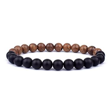 Imagem de Pulseira de pedra vulcânica para homens pulseira de contas de madeira vulcânica de 8 mm corrente de pulso Buda tibetano mulheres homens joias presente novas pulseiras (O)