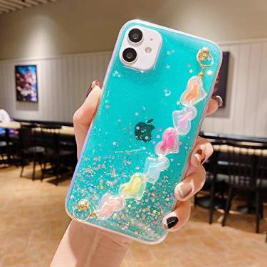 Imagem de Pulseira em forma de coração pintada capa brilhante para iphone 13 12 11pro max mini x xs xr 7 8 plus se2020 capa de acrílico fashion, verde, para iphone 12