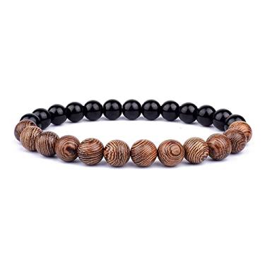 Imagem de Pulseira de pedra vulcânica para homens pulseira de contas de madeira vulcânica de 8 mm corrente de pulso Buda tibetano mulheres homens joias presente novas pulseiras (P)
