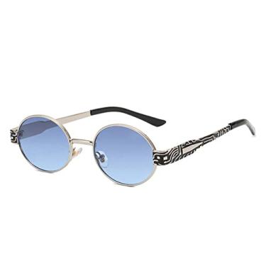 Imagem de Óculos de sol ovais retrô, designer de moda masculina, óculos de sol vintage feminino, óculos de sol, óculos de sol femininos, azul prata, tamanho único