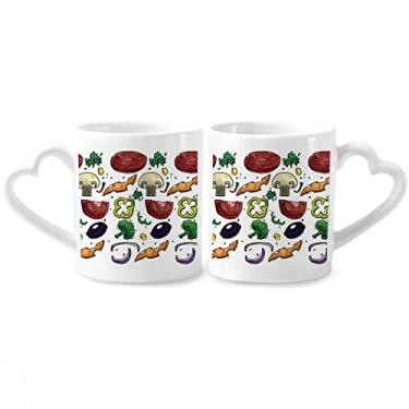 Imagem de Pizza Tomate Foods Peppers Cebola Casal Conjunto de canecas de porcelana de cerâmica para amantes de coração