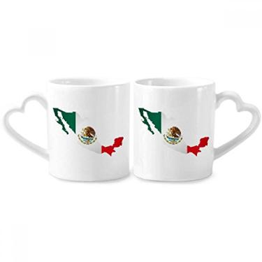 Imagem de Conjunto de canecas de porcelana com emblema de mapa do México vermelho verde águia comendo cobra casal conjunto de canecas de cerâmica para amantes de coração