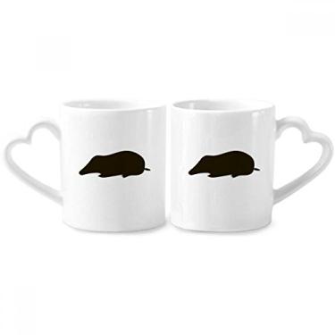 Imagem de Conjunto de canecas de porcelana para casais Black Mole com desenho de animal e coração