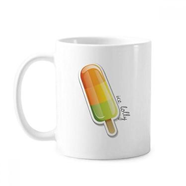 Imagem de Caneca de sorvete doce laranja amarelo verde picolé cerâmica xícara de café porcelana louça