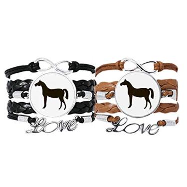 Imagem de DIYthinker Pulseira de retrato animal cavalo preto alça de mão pulseira de corda de couro conjunto duplo presente, Não se candidatar