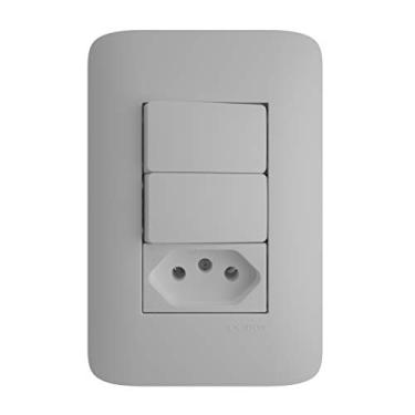 Imagem de Conjunto 4x2, 02 Interruptores simples 10A + 01 Tomada 2P+T 10A/250V, Linha MyX