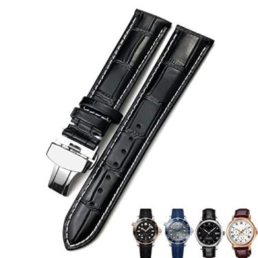 Imagem de AEMALL 18mm 20mm 22mm pulseira de couro de vaca verdadeiro fecho borboleta pulseira de relógio adequada para Omega Seamaster 300 pulseira (cor: preto branco prata, tamanho: 20mm)