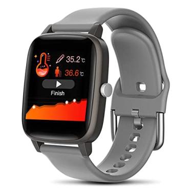 Imagem de Relógio inteligente com tela sensível ao toque à prova d'água clima Bluetooth pedômetro esportivo smartwatch masculino feminino monitoramento de calorias do sono rastreador de fitness (cinza)