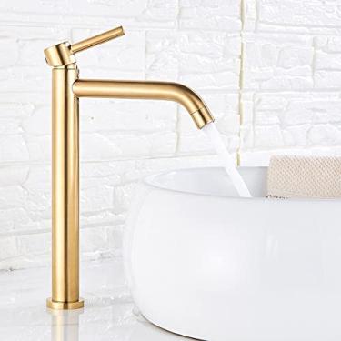 Imagem de Torneira de banheiro cromada para vaso de latão Torneira para pia montada no convés Torneira misturadora Água quente e fria, ouro escovado