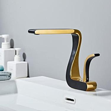 Imagem de Torneira da bacia Torneira do banheiro de ouro Torneira misturadora Torneira da pia de bronze Torneira da pia quente e fria Ouro com branco Torneira da pia, ouro com preto