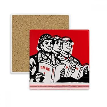 Imagem de Porta-copos quadrado vermelho chinês, soldado camponês, porta-copos, suporte de subplaca, pedra isolante