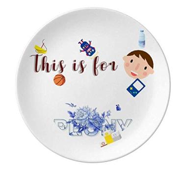 Imagem de Peônia Porcelana Azul Silencioso Prato de Jantar Redondo Prato Menino Homem