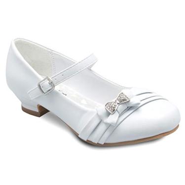 Imagem de Sapato Mary Jane DressForLess com lindo couro enrolado de cetim, White Pu, 9 Toddler